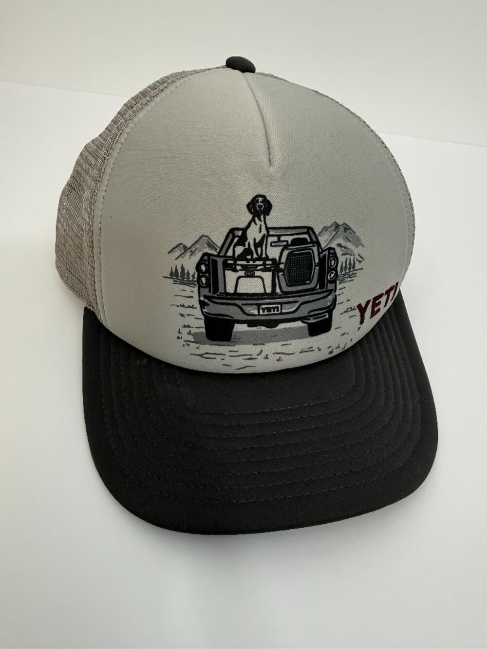 Yeti Kids Pup in a Truck Trucker Hat Cap Gray Adjustable Snapback Extremely RARE